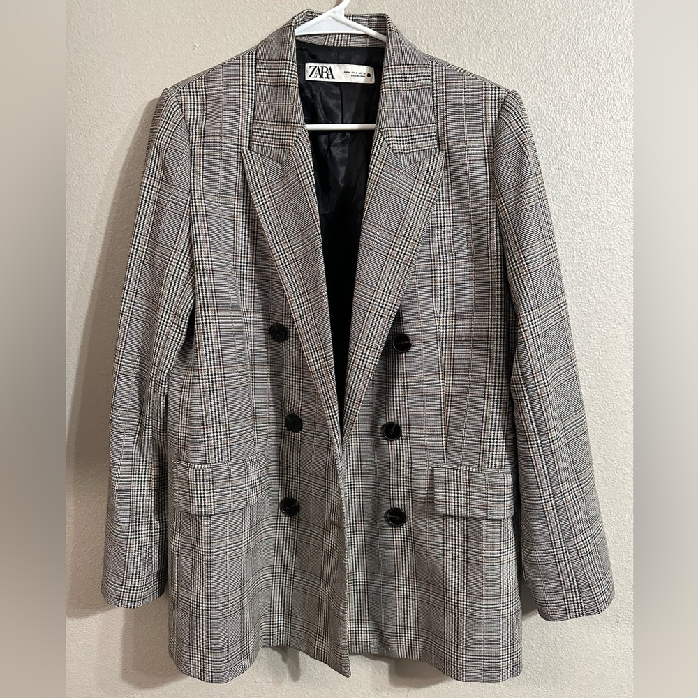 Zara Black and Brown Plaid Blazer